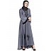 Embroidered Umbrella cut Nida abaya- Grey